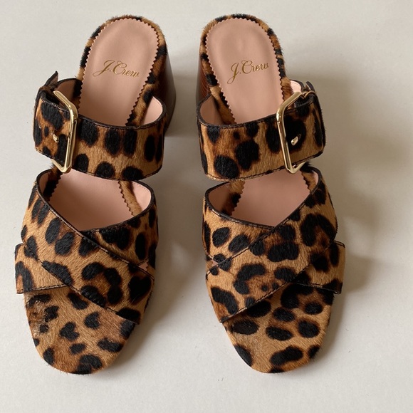 J. Crew Shoes - J. Crew Leopard print calf hair with gold buckle sandals.